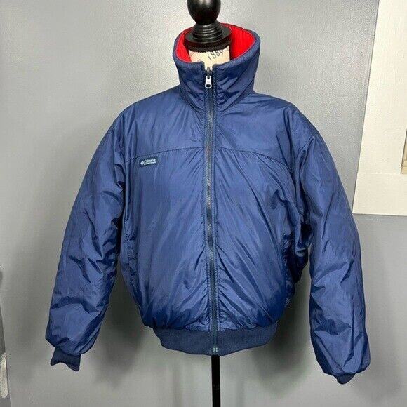 Vintage REVERSIBLE blue and orange Columbia puffer zip up jacket with pockets - Picture 1 of 12